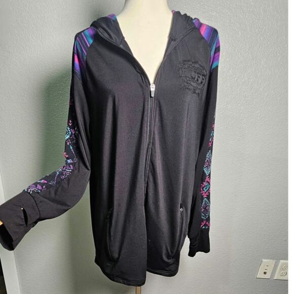 Cowgirl Tuff Co Zip Up Hoodie with Aztec Print On Arms with Zipper Pockets XL - Picture 2 of 10